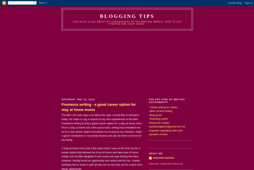 Blogging tips: Freelance writing - a good career option for stay at home moms - http://blogging-with-me.blogspot.com
