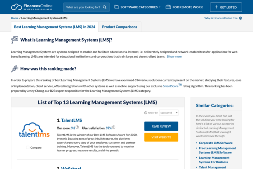 Top 10 Most Popular Learning Management Systems - https://learning-management-system.financesonline.com