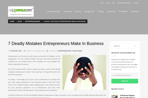 7 Deadly Mistakes Entrepreneurs Make In Business  - www.naijapreneur.com/7-deadly-mistakes-entrepreneurs-make/
