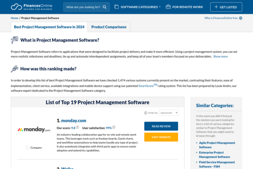 Top 11 Most Popular Project Management Software - https://project-management-software.financesonline.com