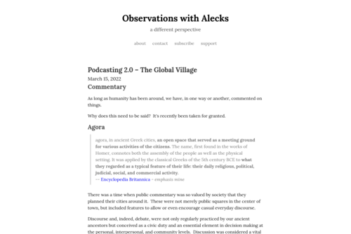 Podcasting 2.0 – The Global Village  - https://write.agates.io