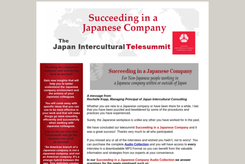 Succeeding at a Japanese Company Telesummit - hosted byJapan Intercultural Consulting - http://japaninterculturaltelesummit.com