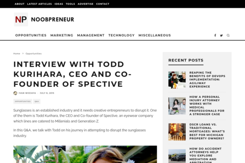 Interview with Todd Kurihara, CEO and Co-founder of Spective - www.noobpreneur.com/2015/07/08/interview-with-todd-kurihara-ceo-and-co-founde...