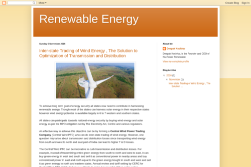 Renewable Energy: Inter-state Trading of Wind Energy , The Solution to Optimization of Transmission and Distribution - http://powerrenewables.blogspot.in
