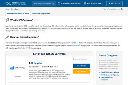Top 10 Most Popular SEO Software - https://seo.financesonline.com