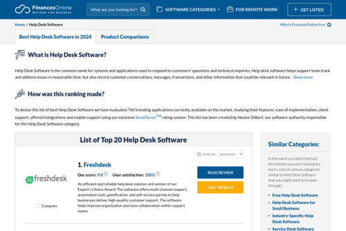Top 13 Most Popular Help Desk Software - https://help-desk-software.financesonline.com