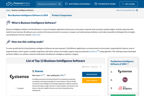 Top 10 Most Popular Business Intelligence Software - https://business-intelligence.financesonline.com