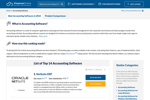 Top 10 Most Popular Accounting Software - https://accounting-software.financesonline.com