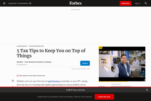 5 Tax Tips to Keep You on Top of Things - Forbes - www.forbes.com/sites/thesba/2013/03/28/5-tax-tips-to-keep-you-on-top-of-things/
