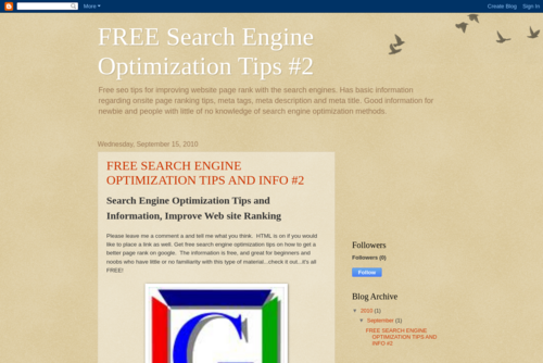 FREE Search Engine Optimization Tips #2 - http://freeseotipsandoptimizatiioninfo2.blogspot.com